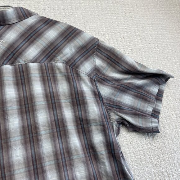 ARC’TERYX Brohm Shirt Men Blue / Burgundy Plaid Short Sleeve Button Up XL READ** - Picture 15 of 16